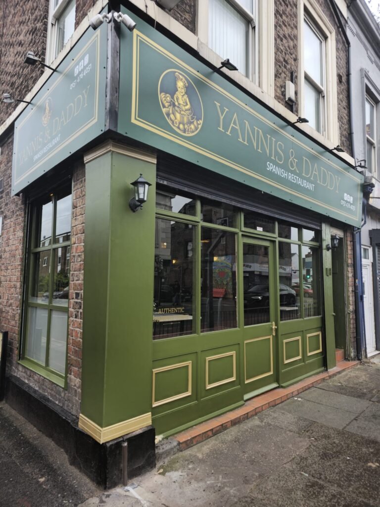 Yannis & Daddy Spanish restaurant shopfront on High Street, Liverpool