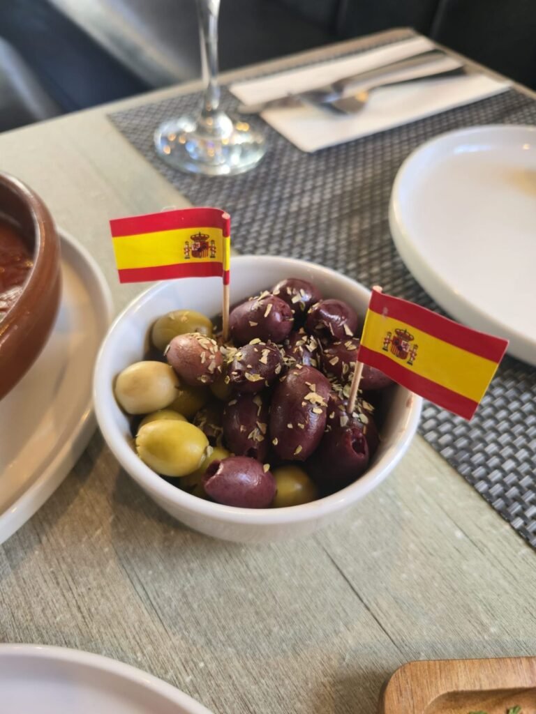 Marinated Spanish olives with Spanish flags